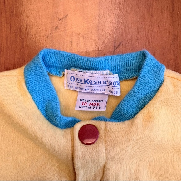 Vintage Kids Osh Kosh B’Gosh Fish Yellow and Blue Puff Sleeve Shirt Size 18M - Picture 3 of 5